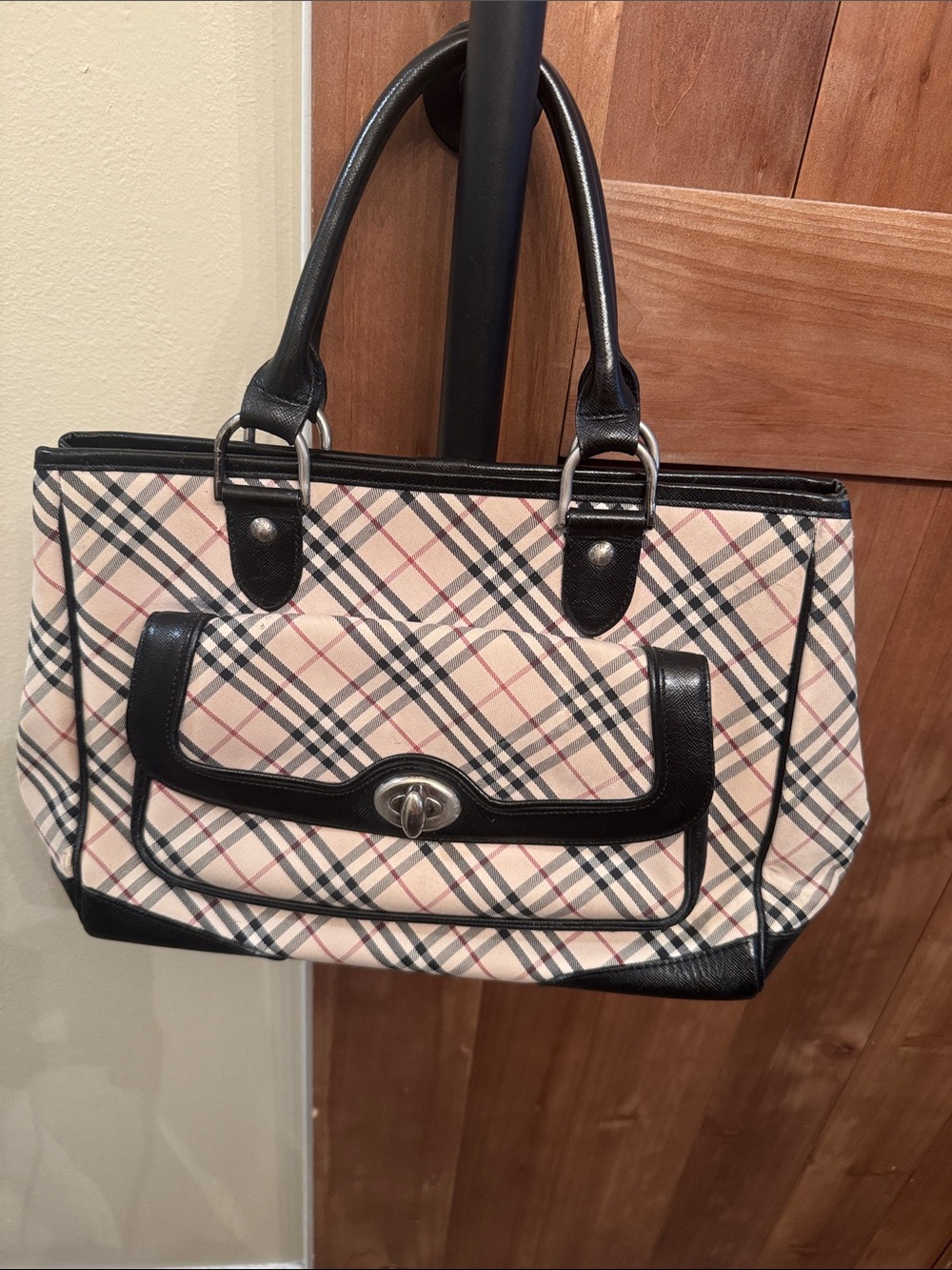 Burberry nova Check and Black Canvas Leather Trim Bag - Women's Handbag